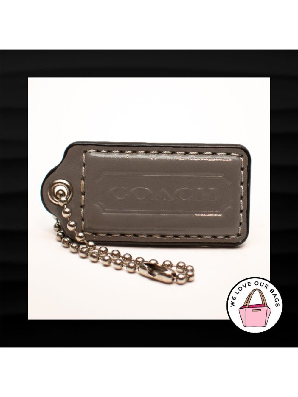 2" Medium COACH GRAY GREY LEATHER KEY FOB BAG CHARM KEYCHAIN HANGTAG